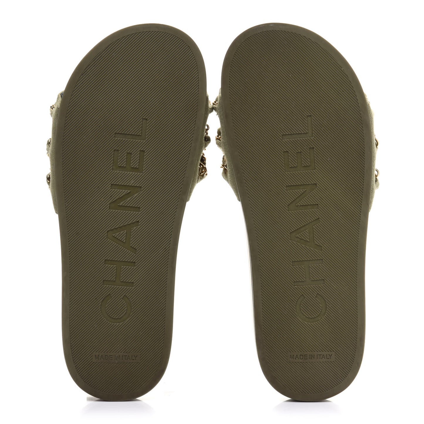 Canvas Chain Flat Sandals 36 Khaki