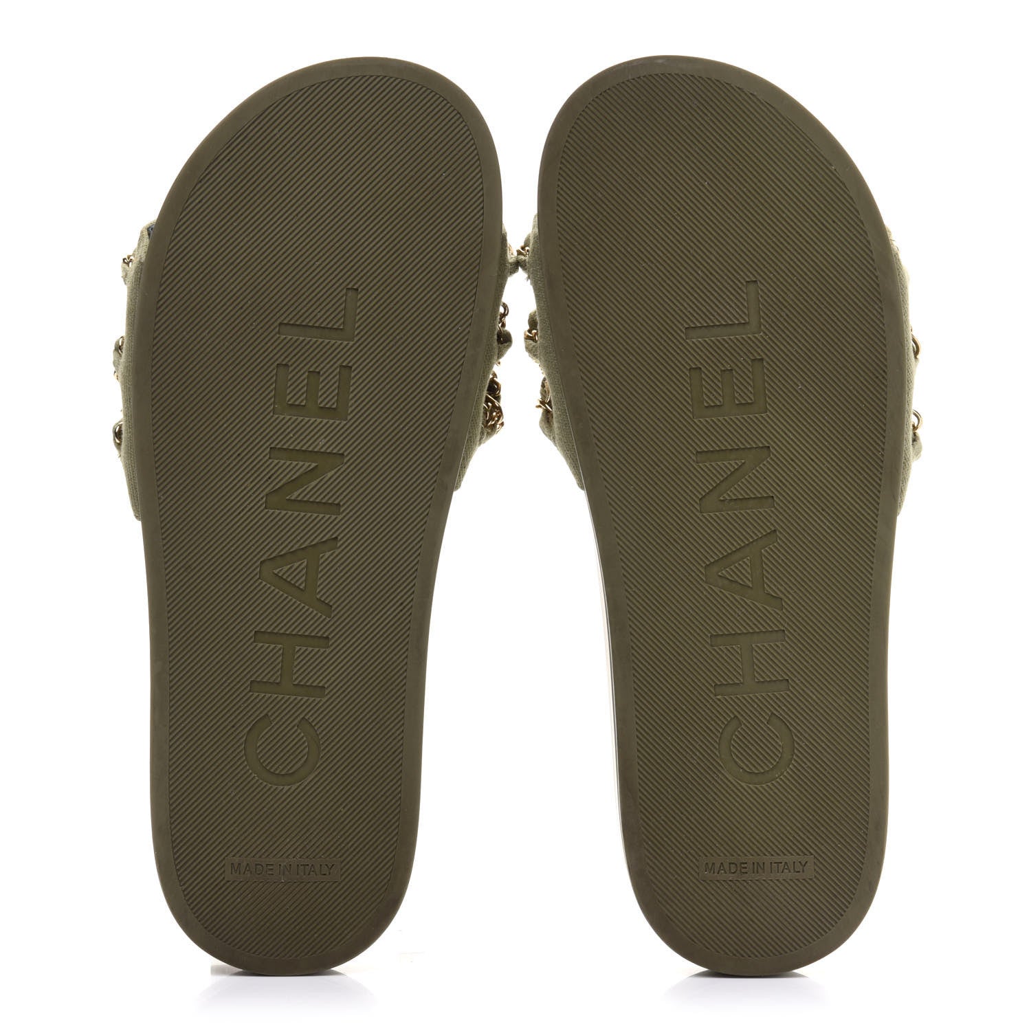 Chanel Canvas Chain Flat Sandals 36 Khaki 6 of 11