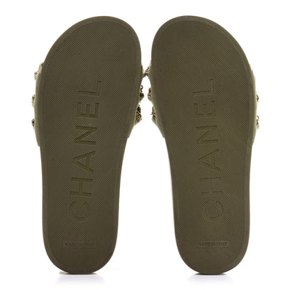 Chanel Canvas Chain Flat Sandals 36 Khaki 6 of 11