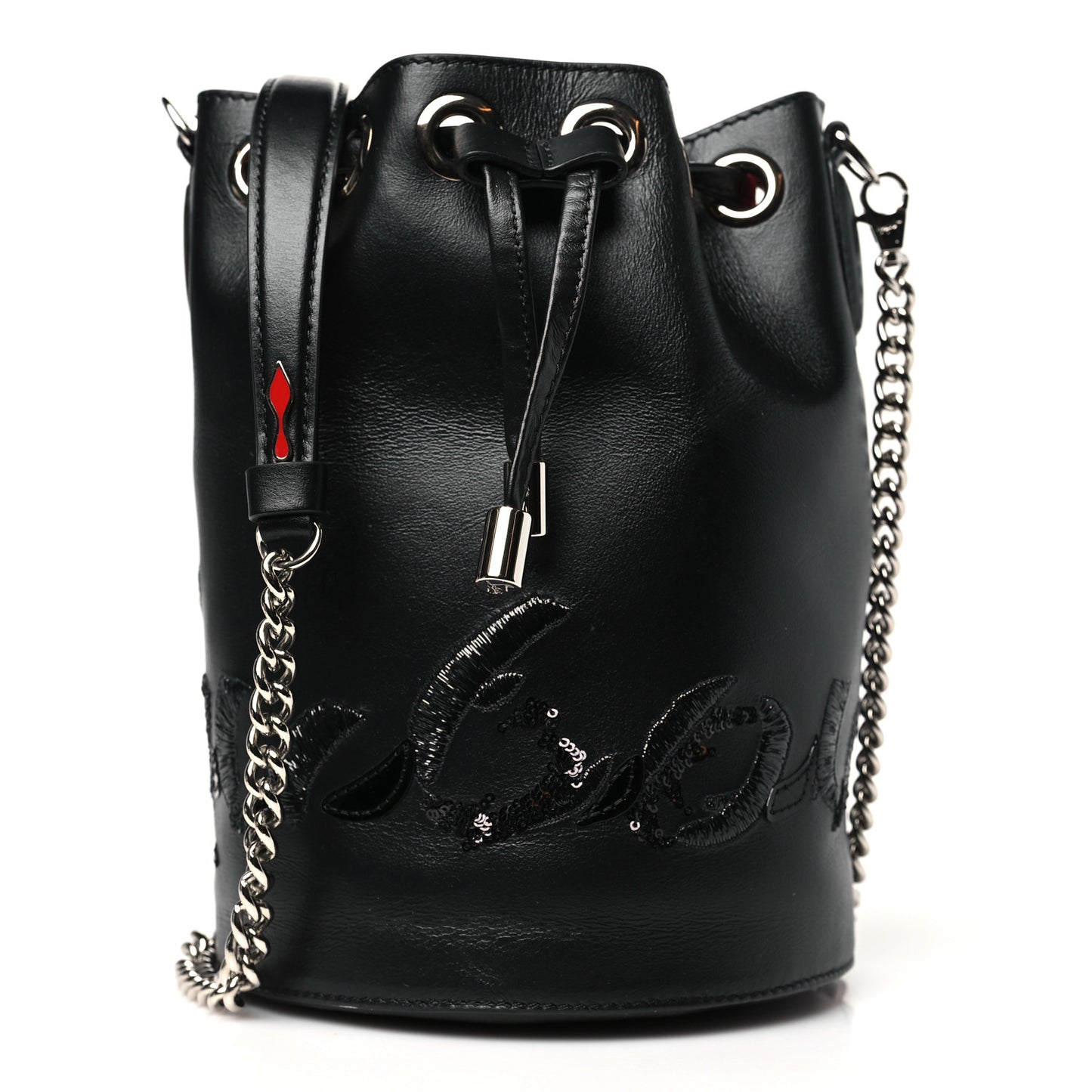 Calfskin Sequin Marie Jane Bucket Black