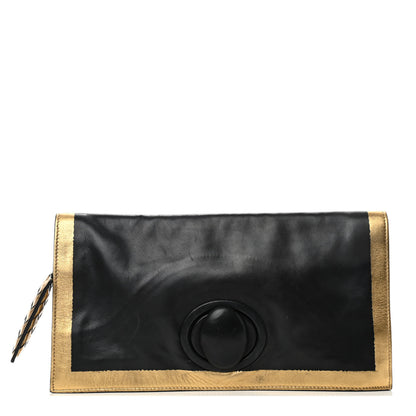 Bottega Veneta Calfskin Intrecciato Turnlock Clutch Black Gold 1 of 4