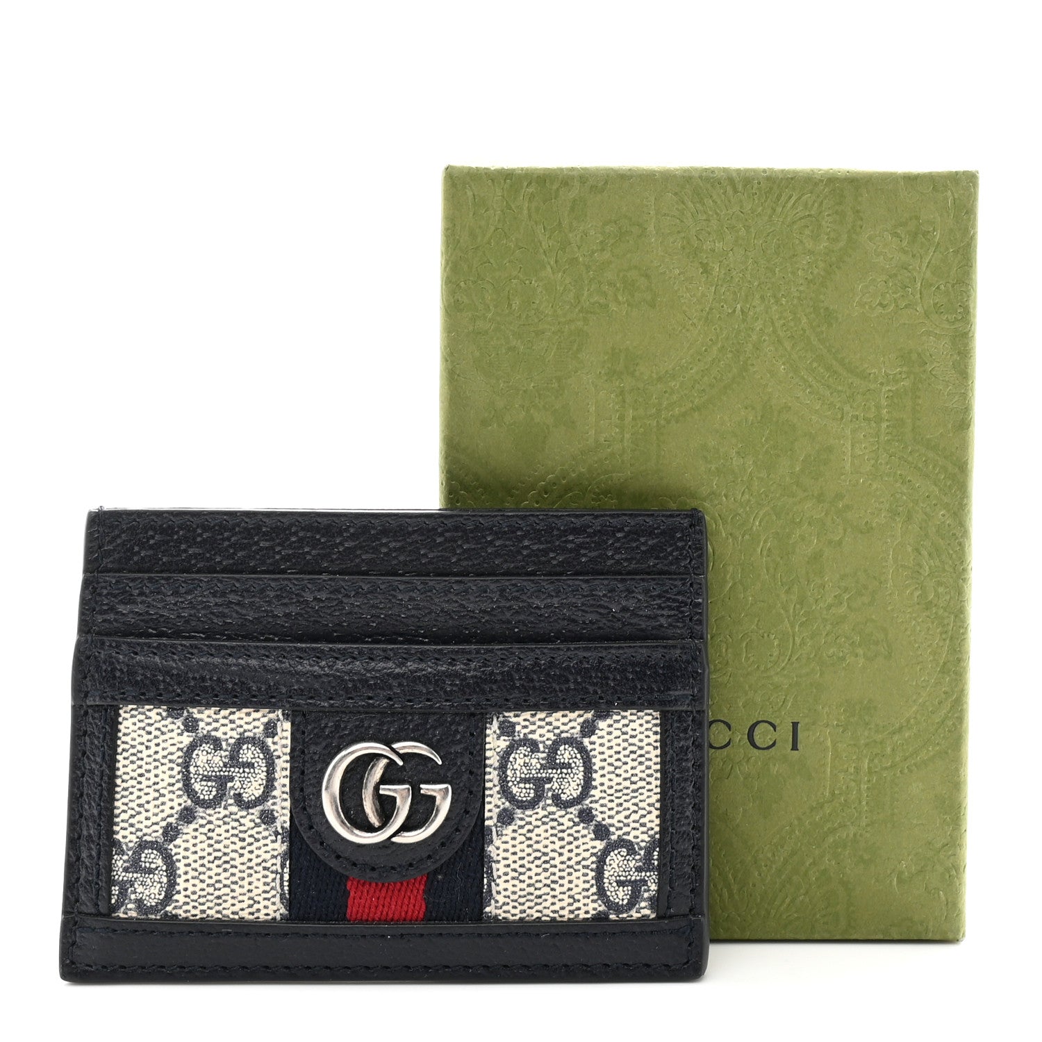 Gucci GG Supreme Monogram Textured Dollar Calfskin Web Ophidia Card Holder Beige Blue 7 of 7
