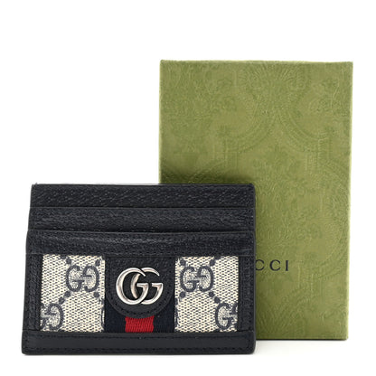 Gucci GG Supreme Monogram Textured Dollar Calfskin Web Ophidia Card Holder Beige Blue 7 of 7