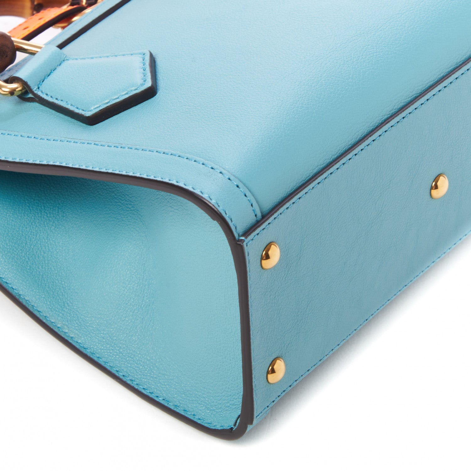 Gucci Wonka Grain Calfskin Mini Diana Tote Bag Dusty Azure Orange Fluo 6 of 9