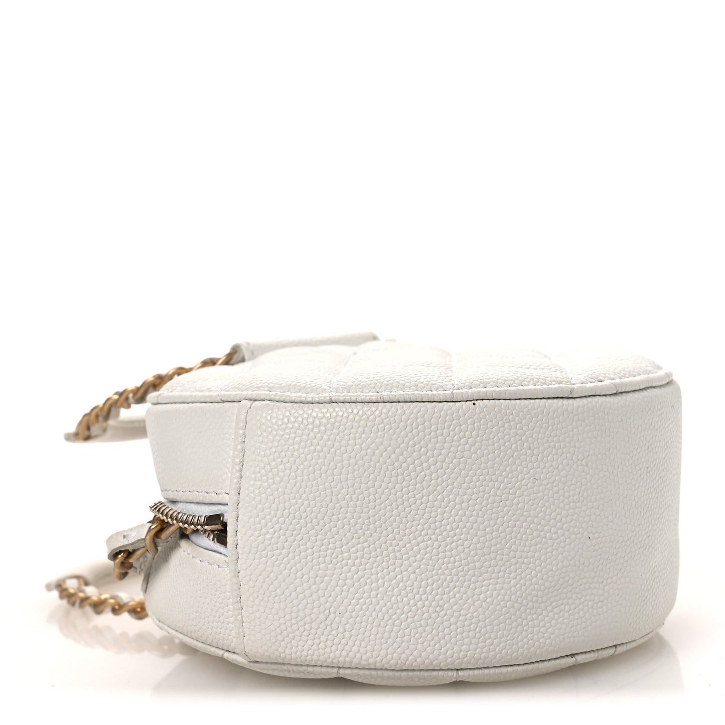 Caviar Quilted Chain Handle Round Clutch With Chain Bag  White