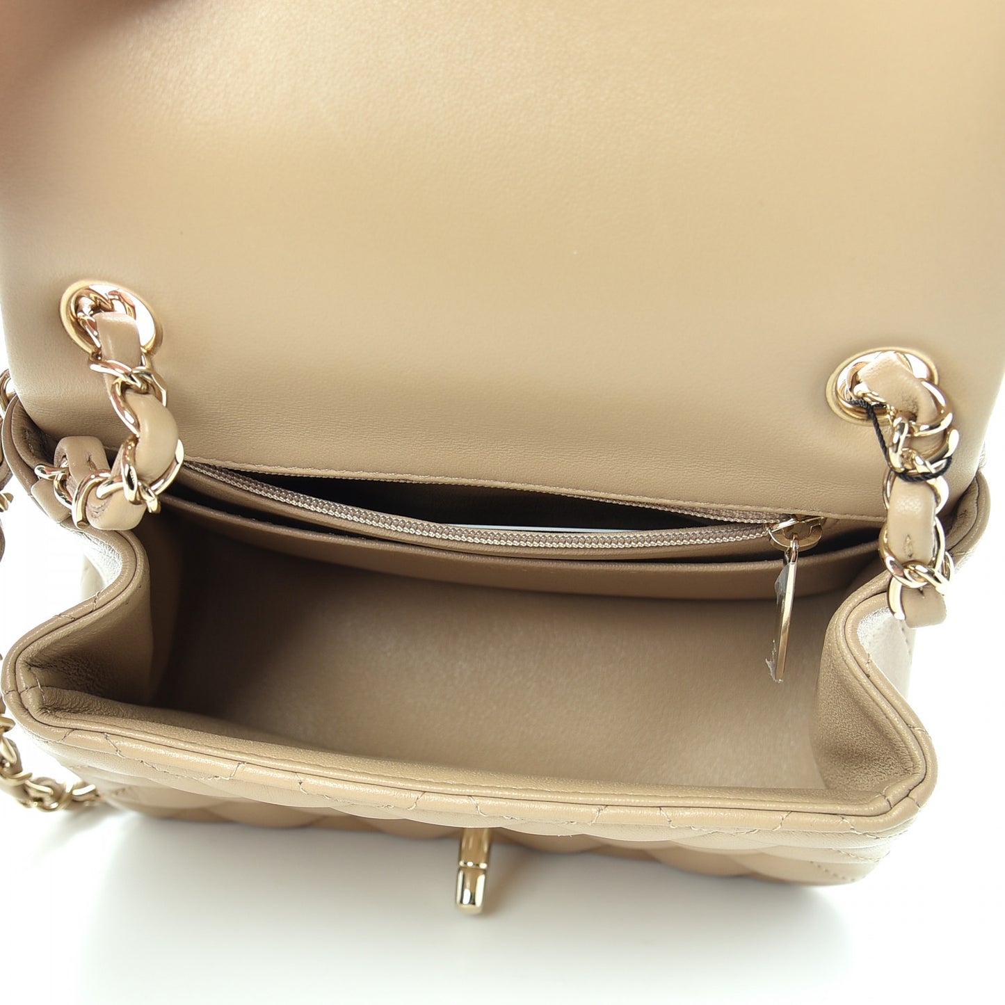 Lambskin Quilted Mini Square Flap Beige