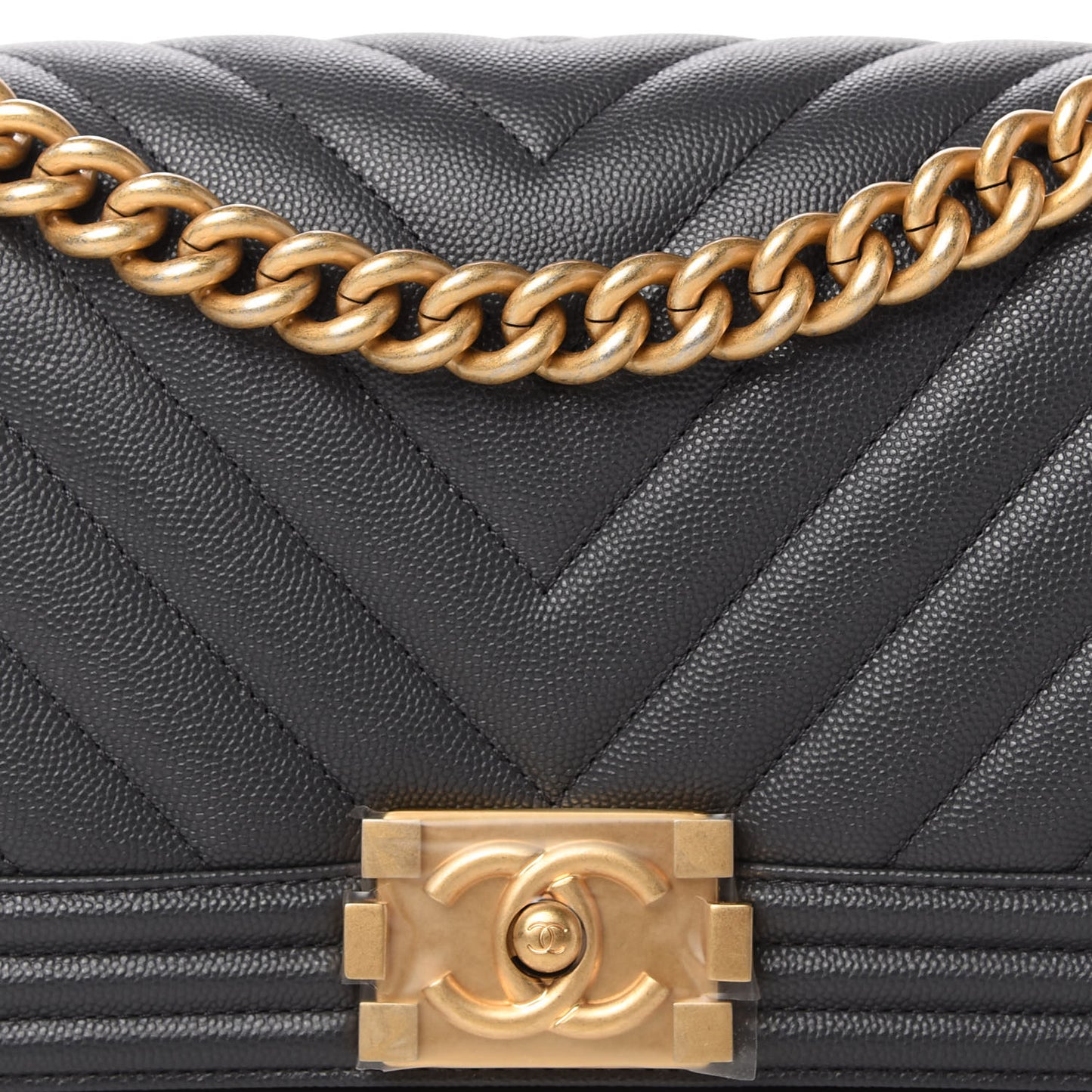 Caviar Chevron Quilted Medium Boy Flap Dark Grey