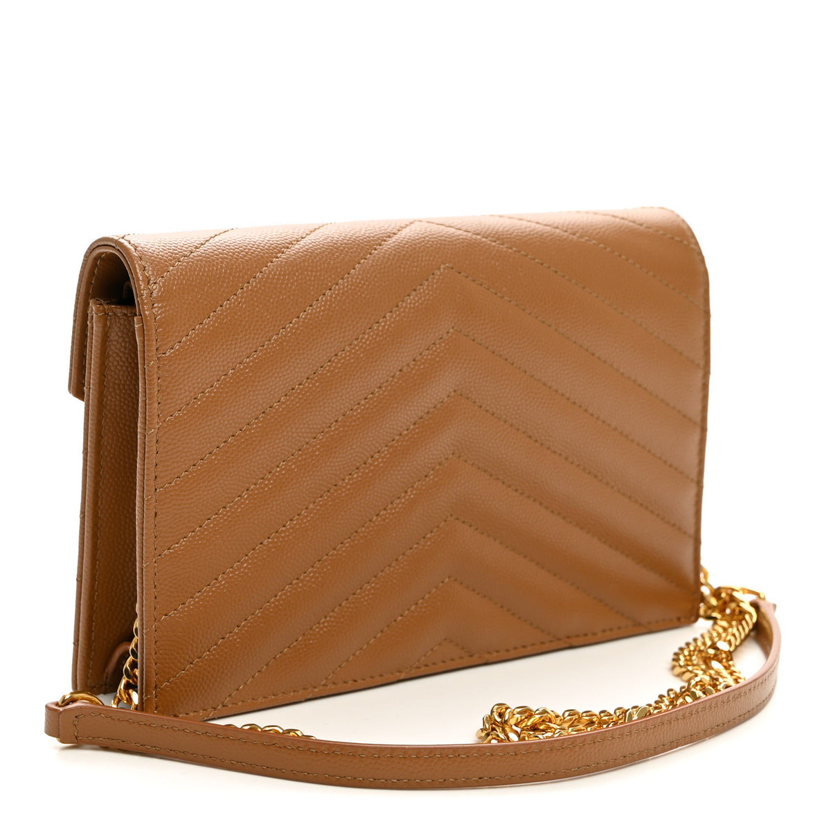 Grain De Poudre Matelasse Chevron Monogram Envelope Chain Wallet Natural Dark