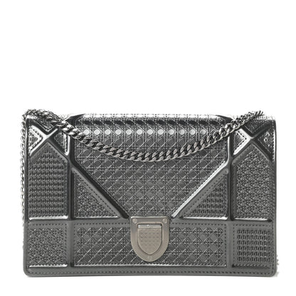 Christian Dior Metallic Patent Micro-Cannage Diorama Wallet on Chain Pouch Onyx Black 1 of 14