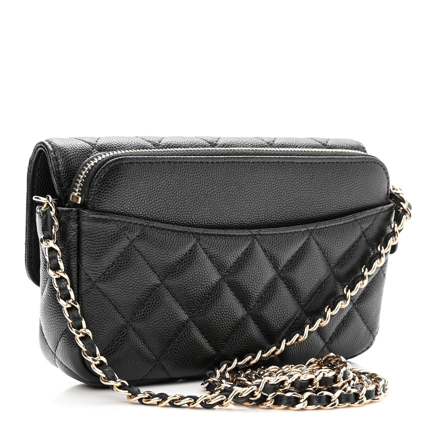 Caviar Quilted Flap Phone Holder With Chain Black