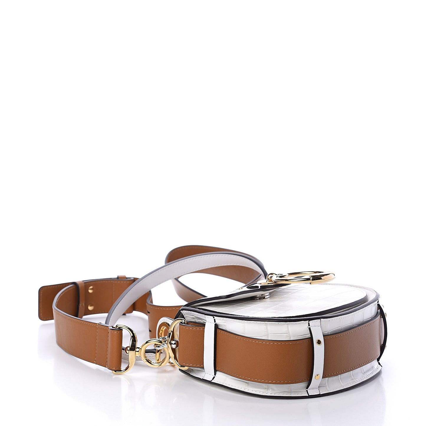 Calfskin Crocodile Embossed Small Tess Bag Brilliant White