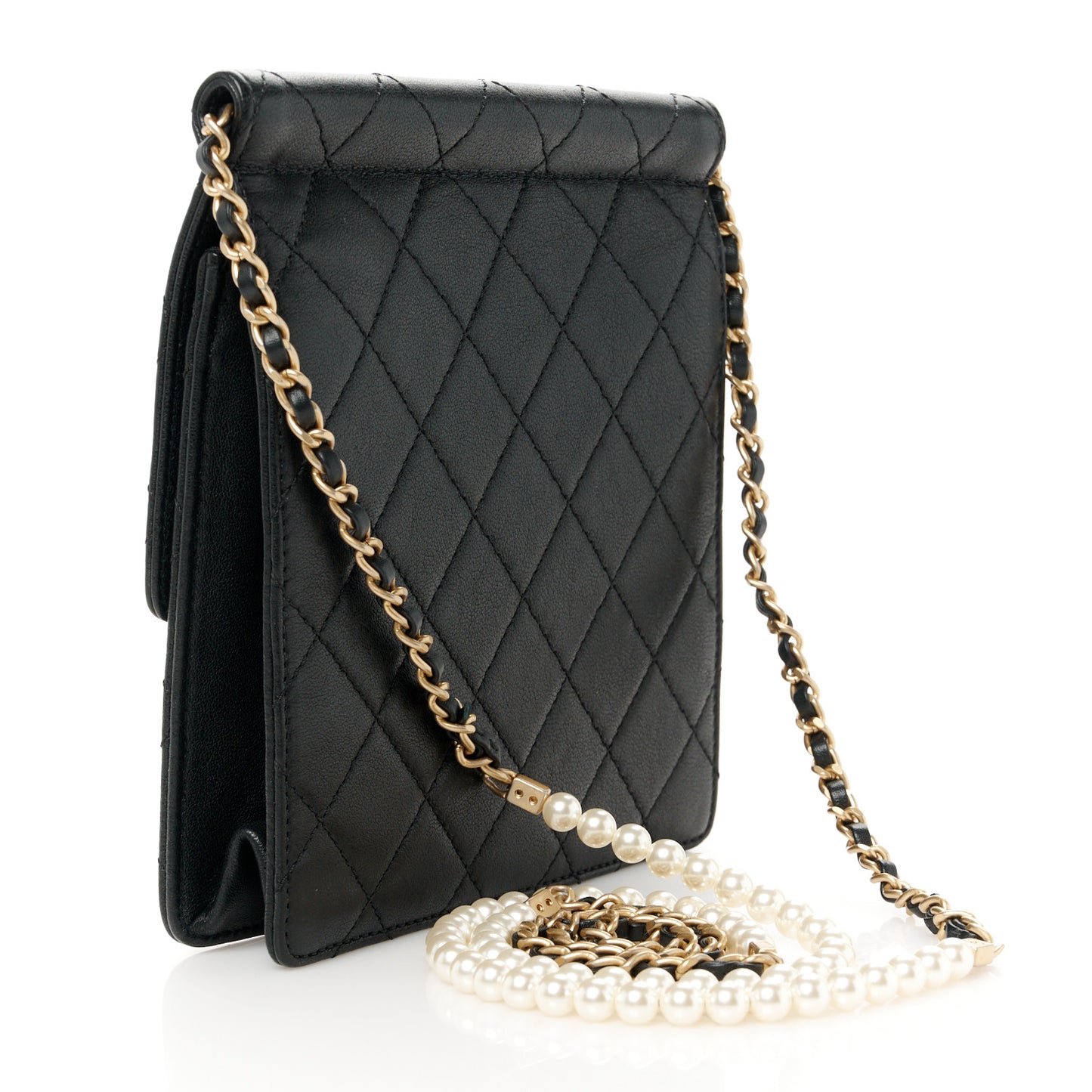Goatskin Quilted Chic Pearls Flap Black