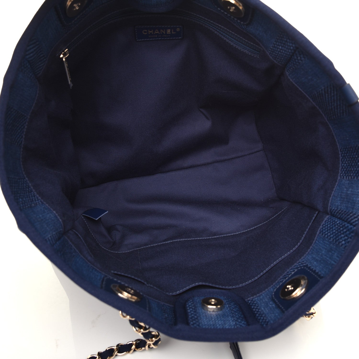 Chanel Mixed Fibers Striped Small Deauville Tote Navy Blue 5 of 10