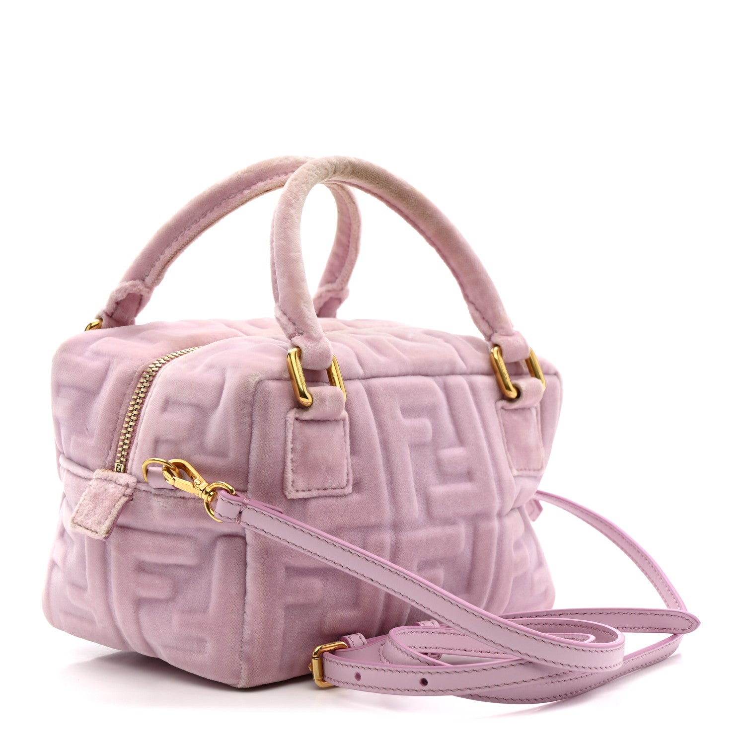 Fendi Velvet FF Embossed Mini Boston Box Rose Confetto 3 of 14