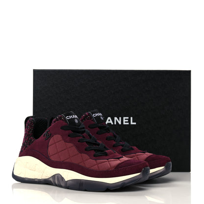 Chanel Tweed Suede Calfskin Grained Calfskin Womens CC Sneakers 39.5 Burgundy Black Silver 8 of 8
