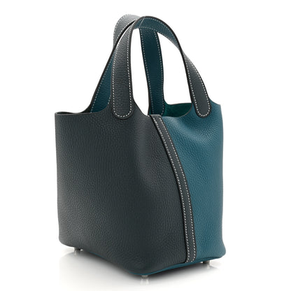 Hermes Taurillon Clemence Casaque Picotin Lock 18 PM Vert Bosphore Vert Cypress 3 of 11