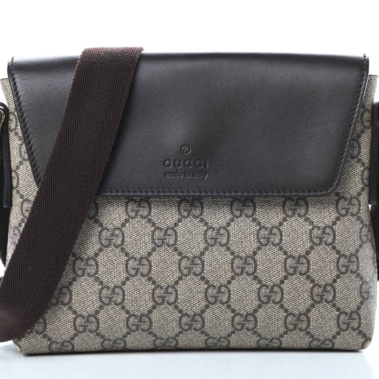 GG Supreme Monogram Selleria Calfskin Small Satchel Messenger Bag Beige Ebony Cocoa Dark Chocolate