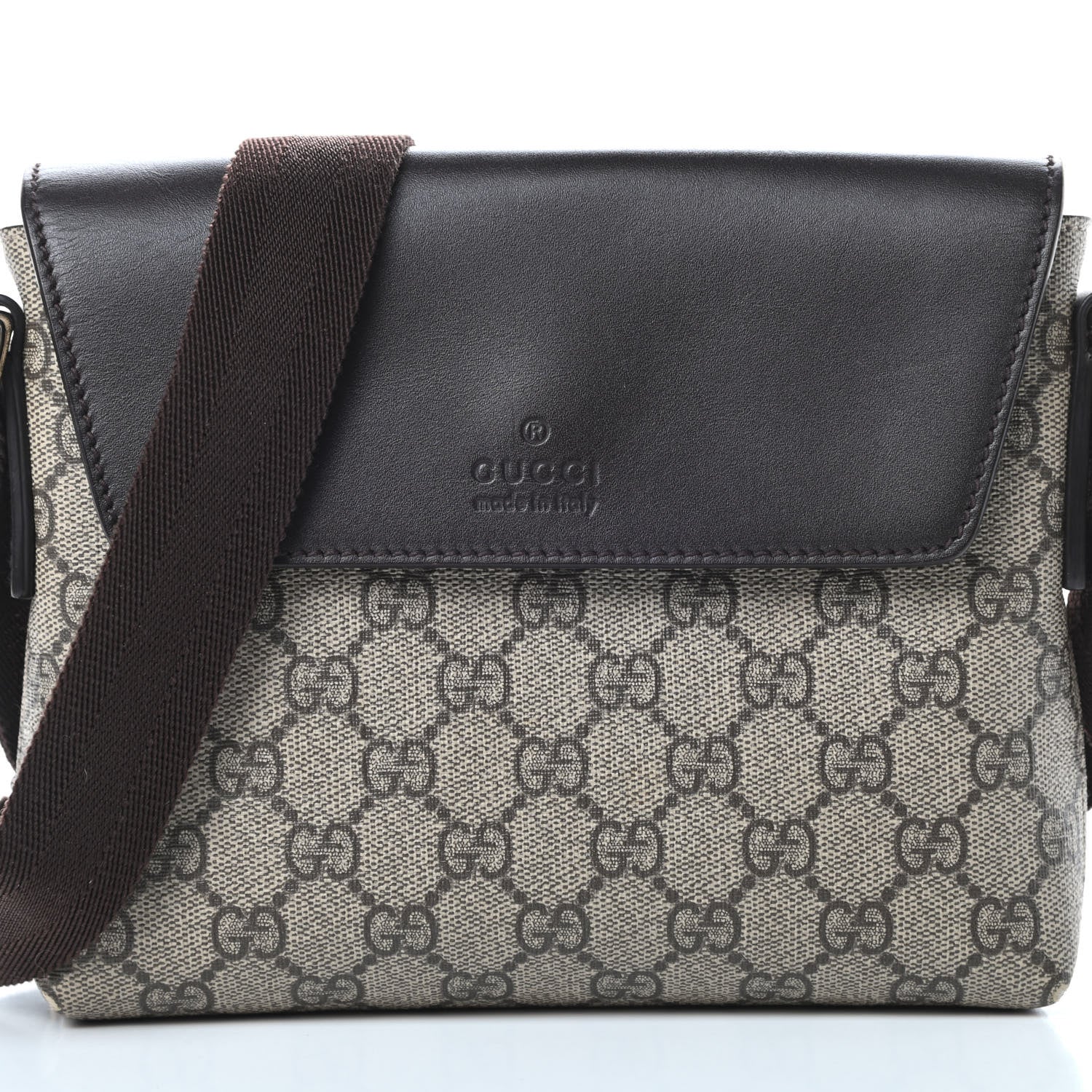 Gucci GG Supreme Monogram Selleria Calfskin Small Satchel Messenger Bag Beige Ebony Cocoa Dark Chocolate 8 of 14