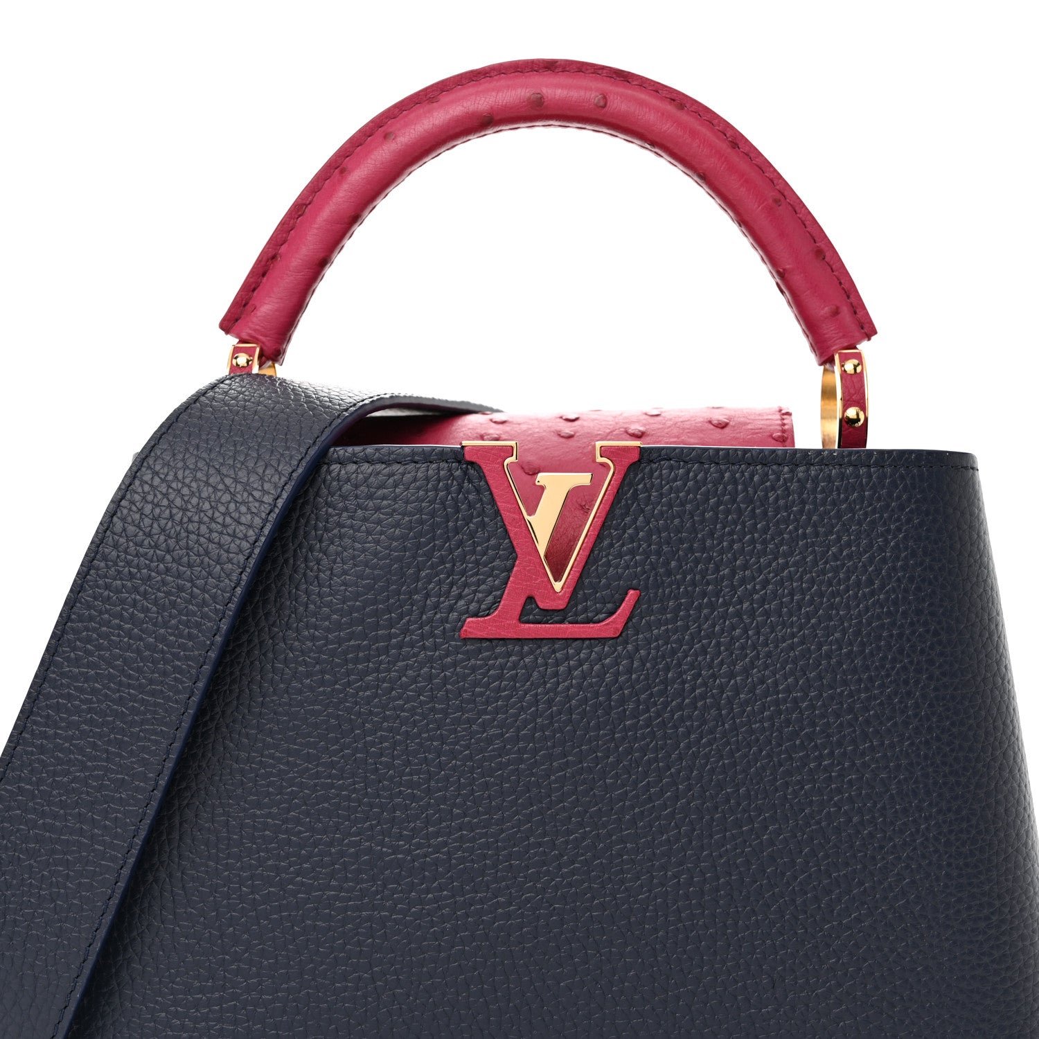Louis Vuitton Ostrich Capucines BB Bleu de France Berry Red 6 of 9