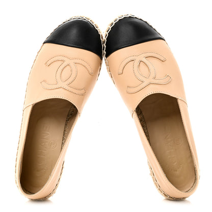 Chanel Lambskin CC Espadrilles 35 Beige Black 2 of 10
