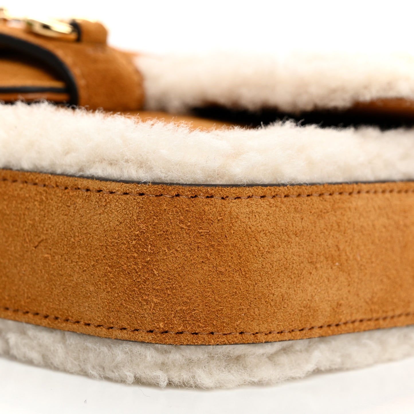 Suede Shearling Horsebit Mini 1955 Shoulder Bag Honey Beige Milk
