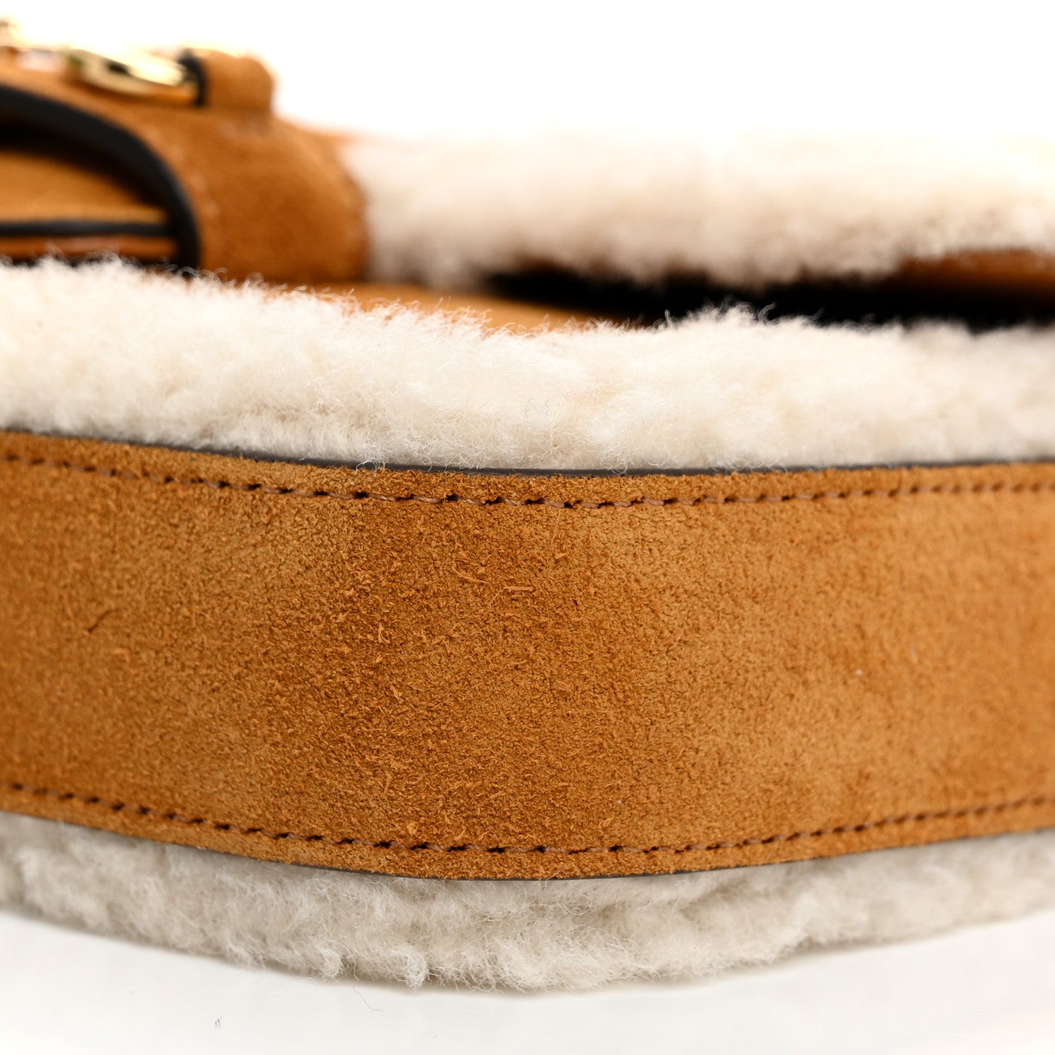 Gucci Suede Shearling Horsebit Mini 1955 Shoulder Bag Honey Beige Milk 12 of 13