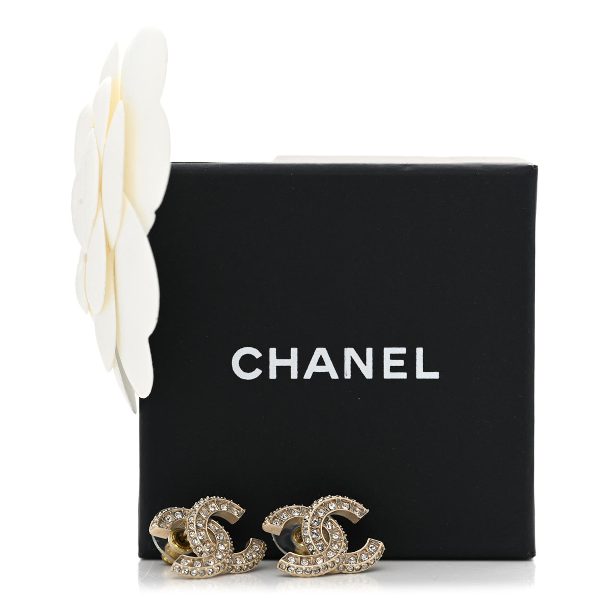 Chanel Crystal Timeless CC Earrings Light Gold 5 of 5