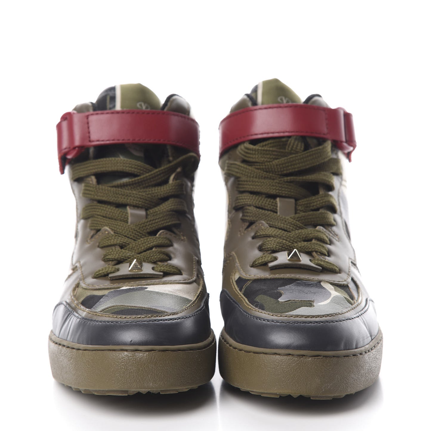 Calfskin Canvas Camouflage Rockstud Rock Be Sneakers 38 Olive