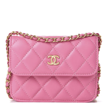 Chanel Lambskin Quilted Pearl Crush Clutch With Chain Pink 1 of 14