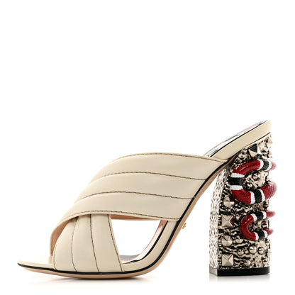 Gucci Malaga Kid Kingsnake Webby Crossover High Heel Slide Sandals 38 Mystic White 1 of 8