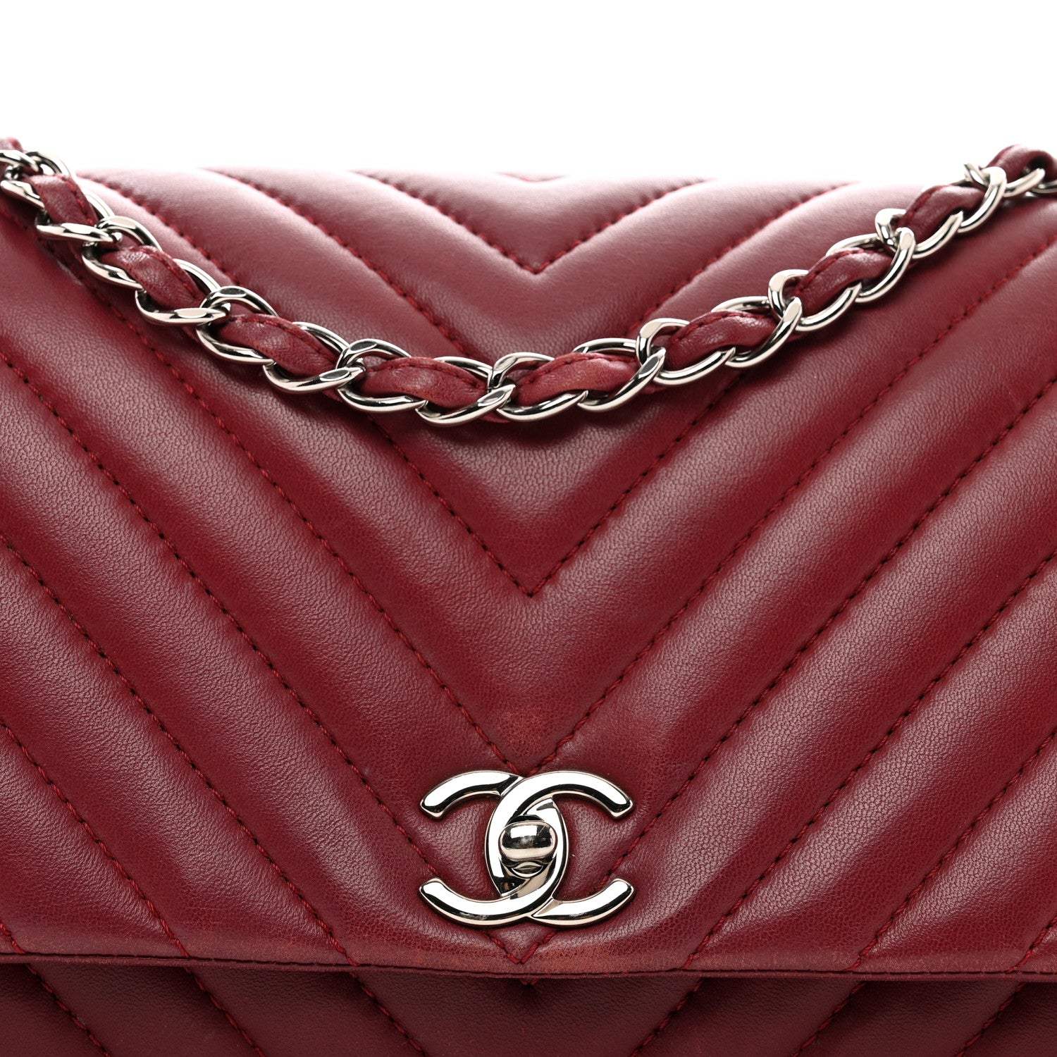 Chanel Lambskin Chevron Quilted Large Surpique Flap Dark Red 5 of 12