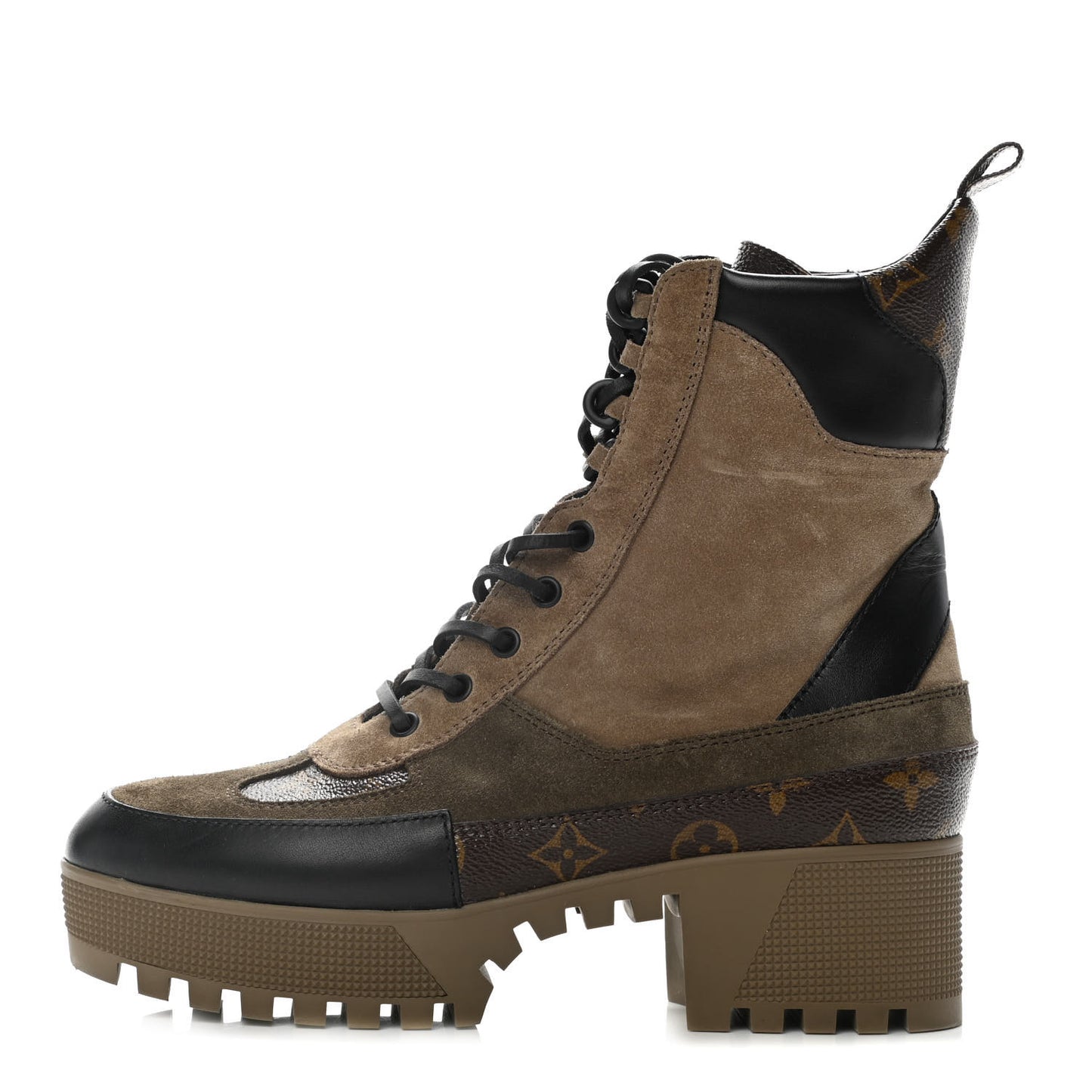 Suede Calfskin Monogram Laureate Platform Desert Boots 39.5 Taupe