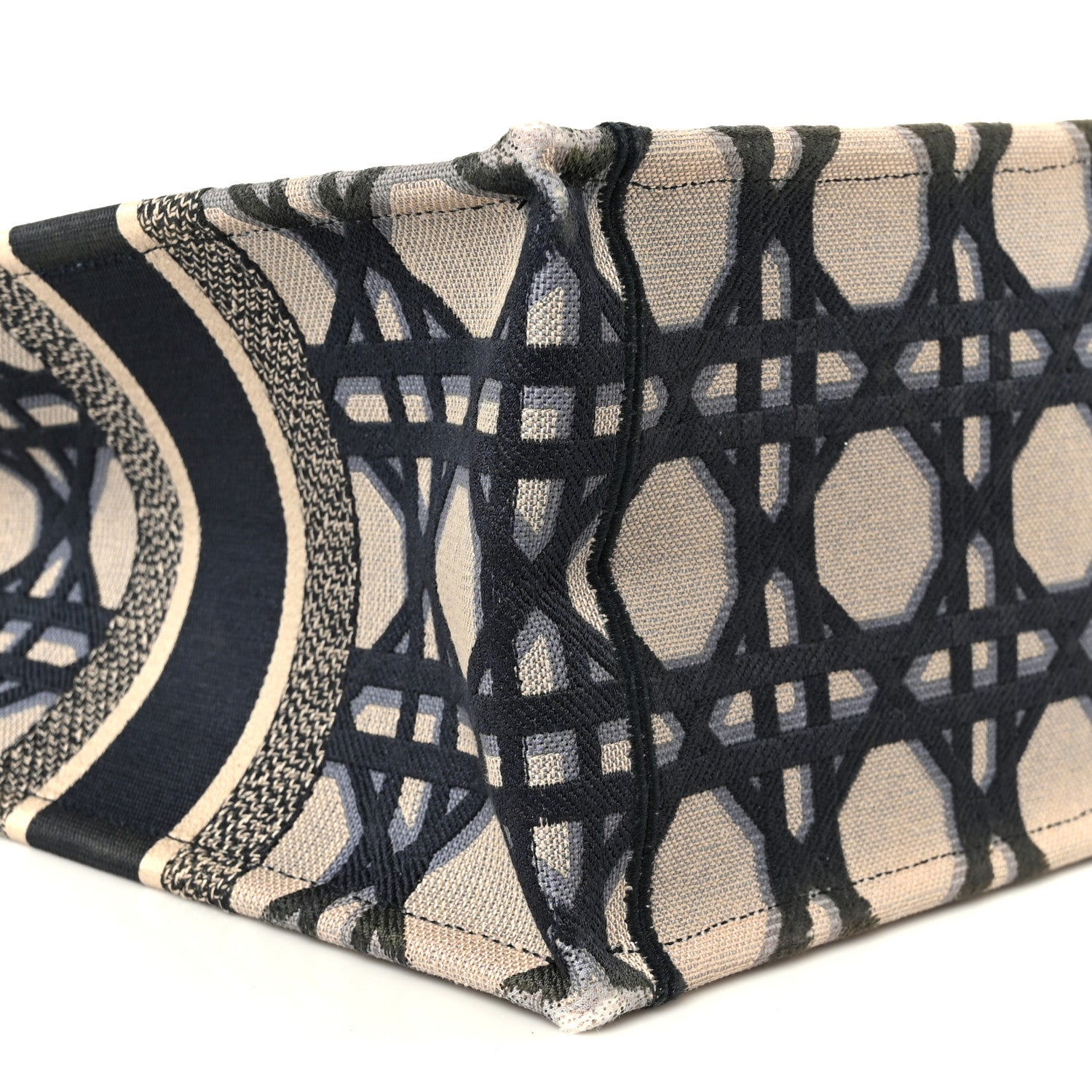 Christian Dior Canvas Macrocannage Embroidered Medium Book Tote Beige Blue 9 of 10