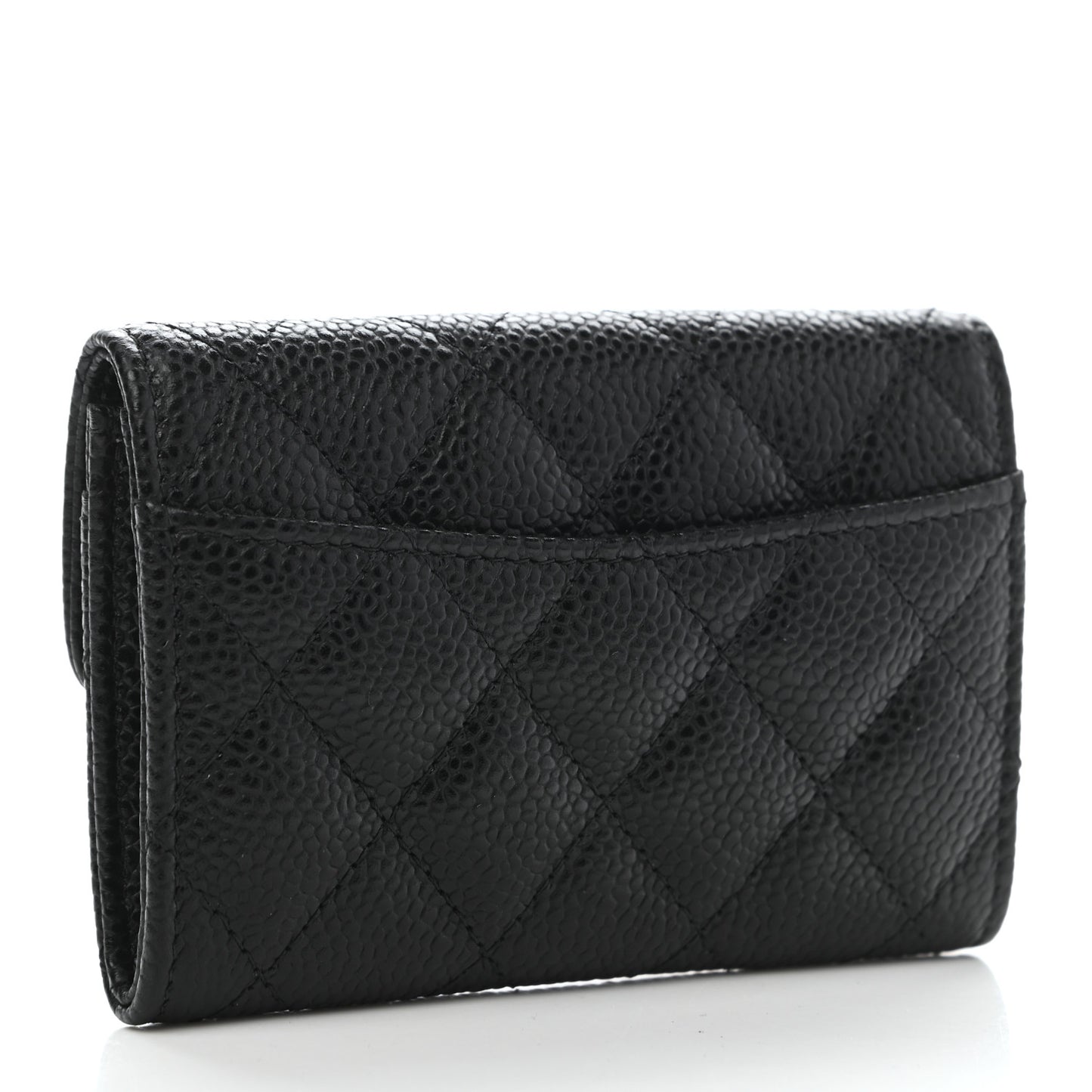 Caviar Quilted Flap Card Holder Wallet Black