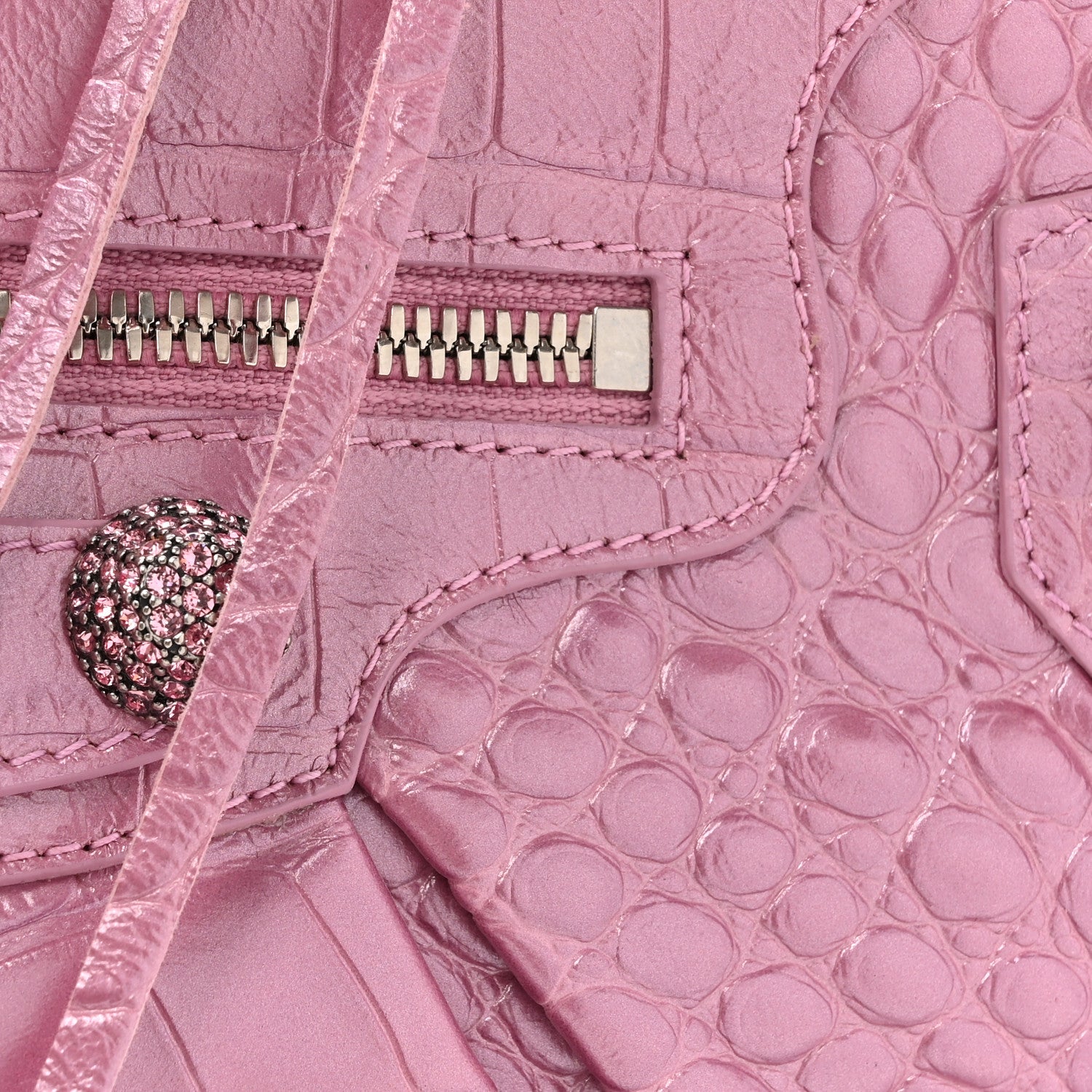 Balenciaga Metallic Extra Supple Calfskin Crystal Crocodile Embossed Small Le Cagole Shoulder Bag Pink 8 of 12