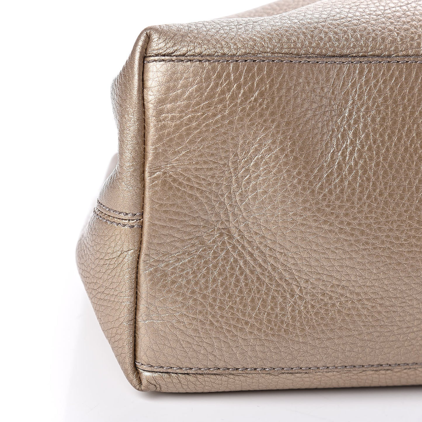 Metallic Pebbled Calfskin Medium Soho Chain Shoulder Bag Golden Beige