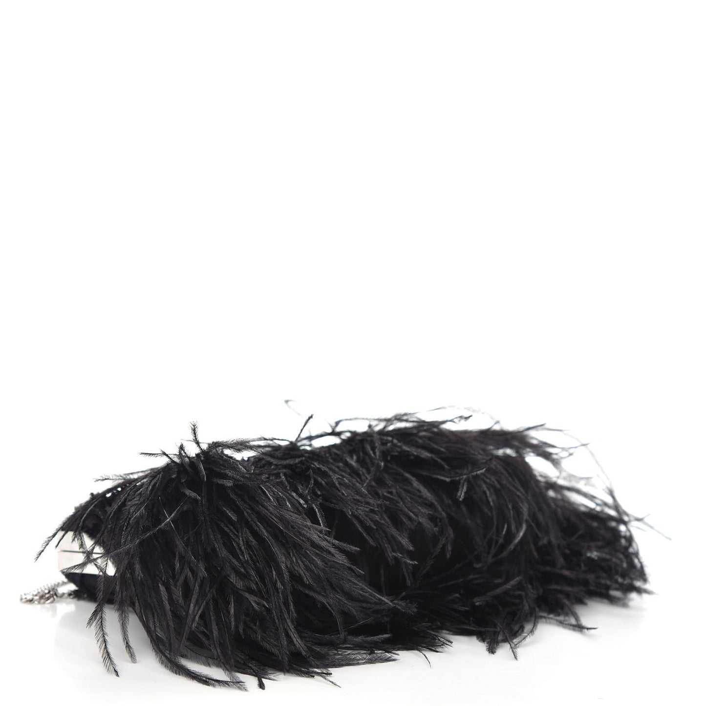 Satin Feather Crystal Embellished Celeste Clutch Black