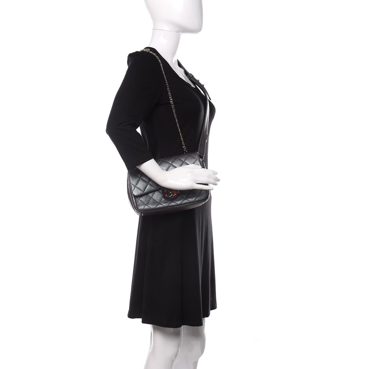 Chanel Iridescent Goatskin Quilted Small Double Carry Waist Chain Flap Purple 3 of 12