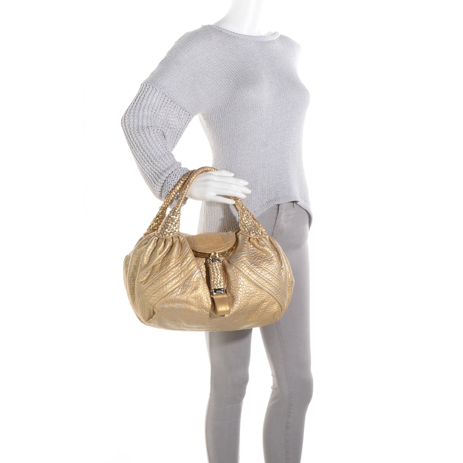 Fendi Nappa Nuvolata Bimetal Spy Oro Argento 2 of 9