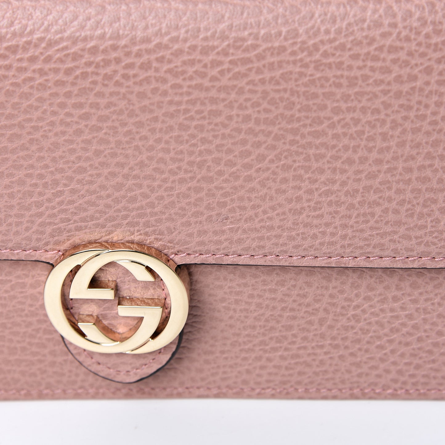 Dollar Calfskin Interlocking G Chain Wallet Soft Pink