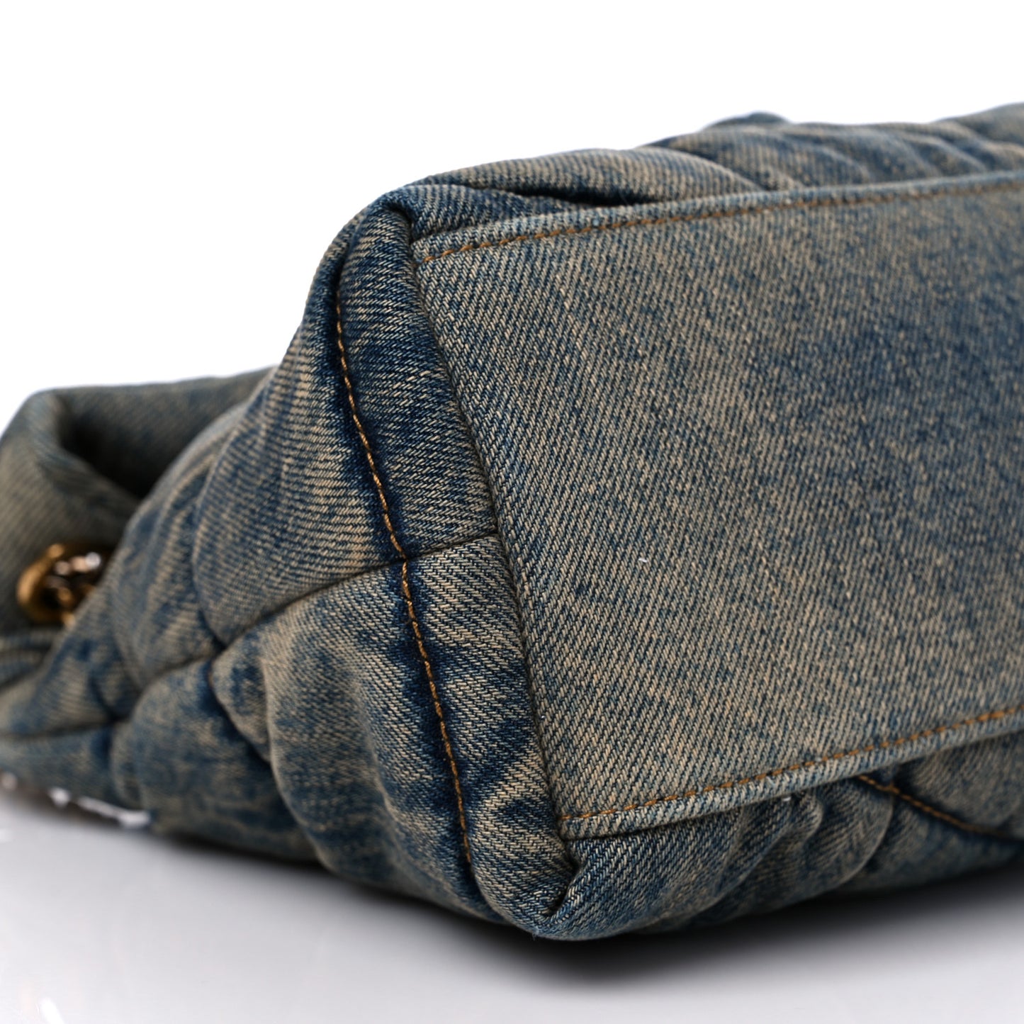 Denim Quilted Small Loulou Puffer Monogram Chain Satchel Rodeo Blue