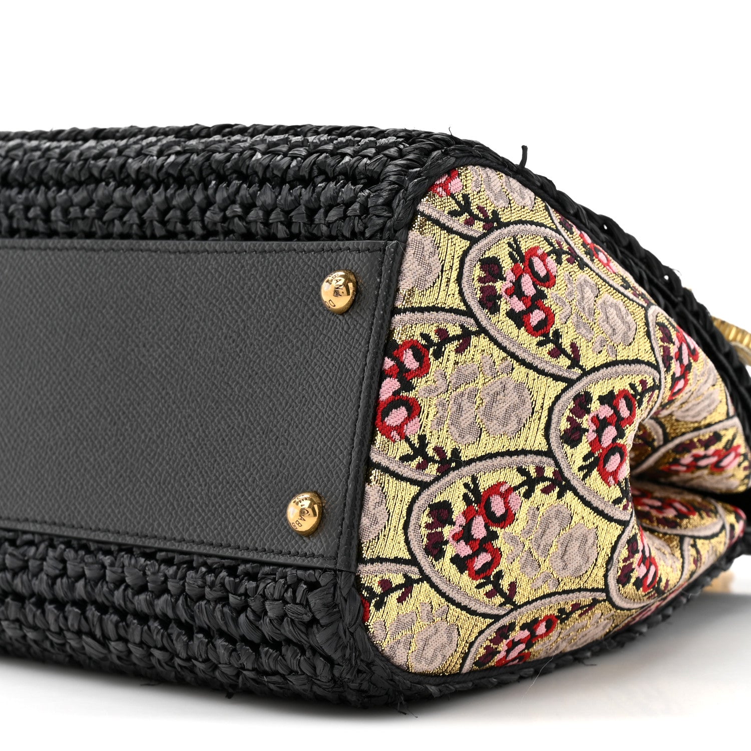 Dolce & Gabbana Woven Raffia Dauphine Sequin Embroidered Medium L'Amore Belleza Chain Miss Sicily Satchel Black Multicolor 8 of 10