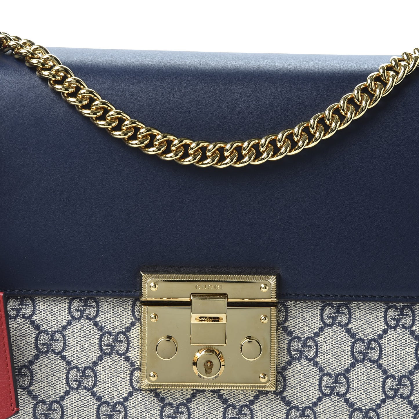 GG Supreme Monogram Calfskin Medium Padlock Shoulder Bag Beige Blue Mystic White Hibiscus Red