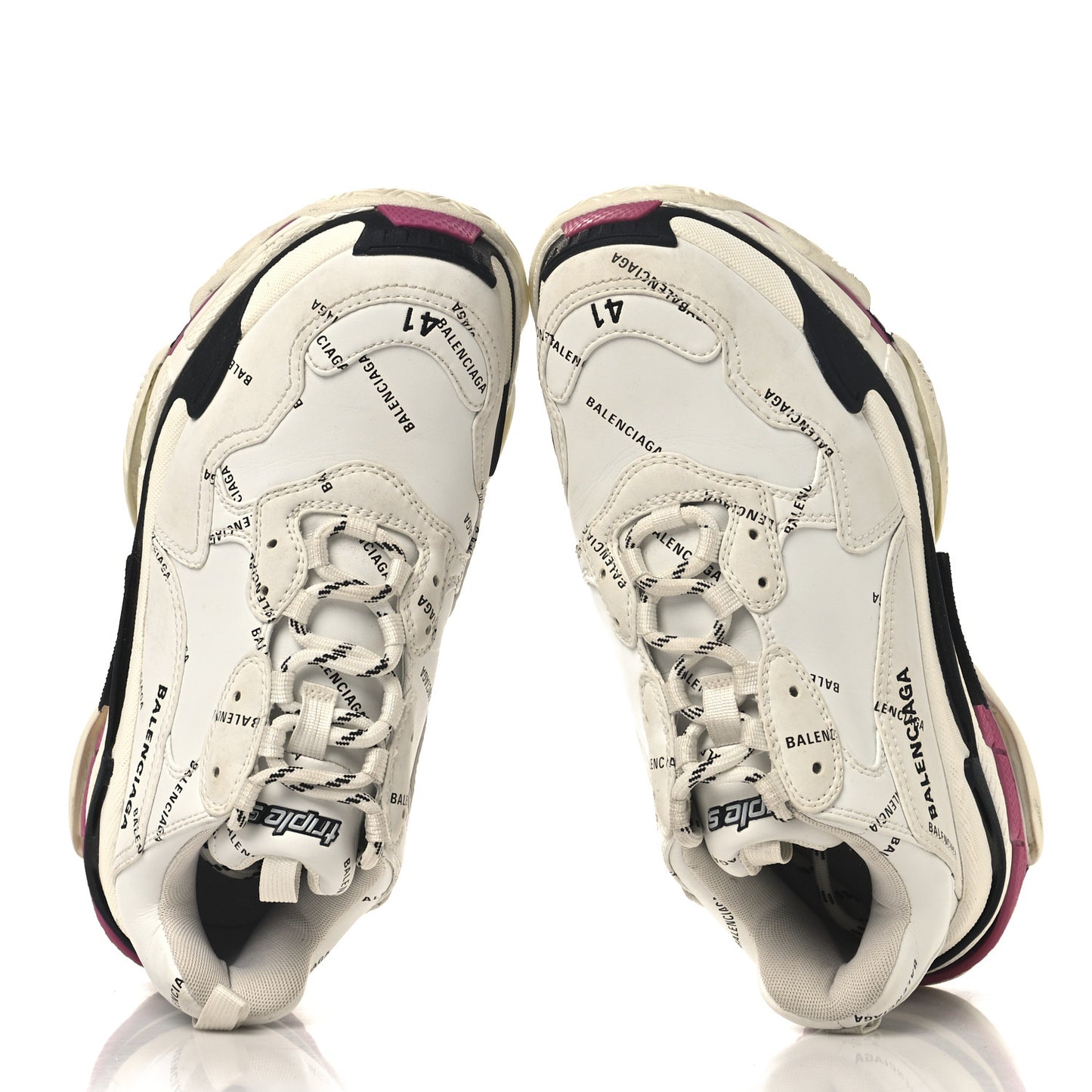 Technical Fabric Allover Logo Mens Triple S Sneakers 41 White Black Pink