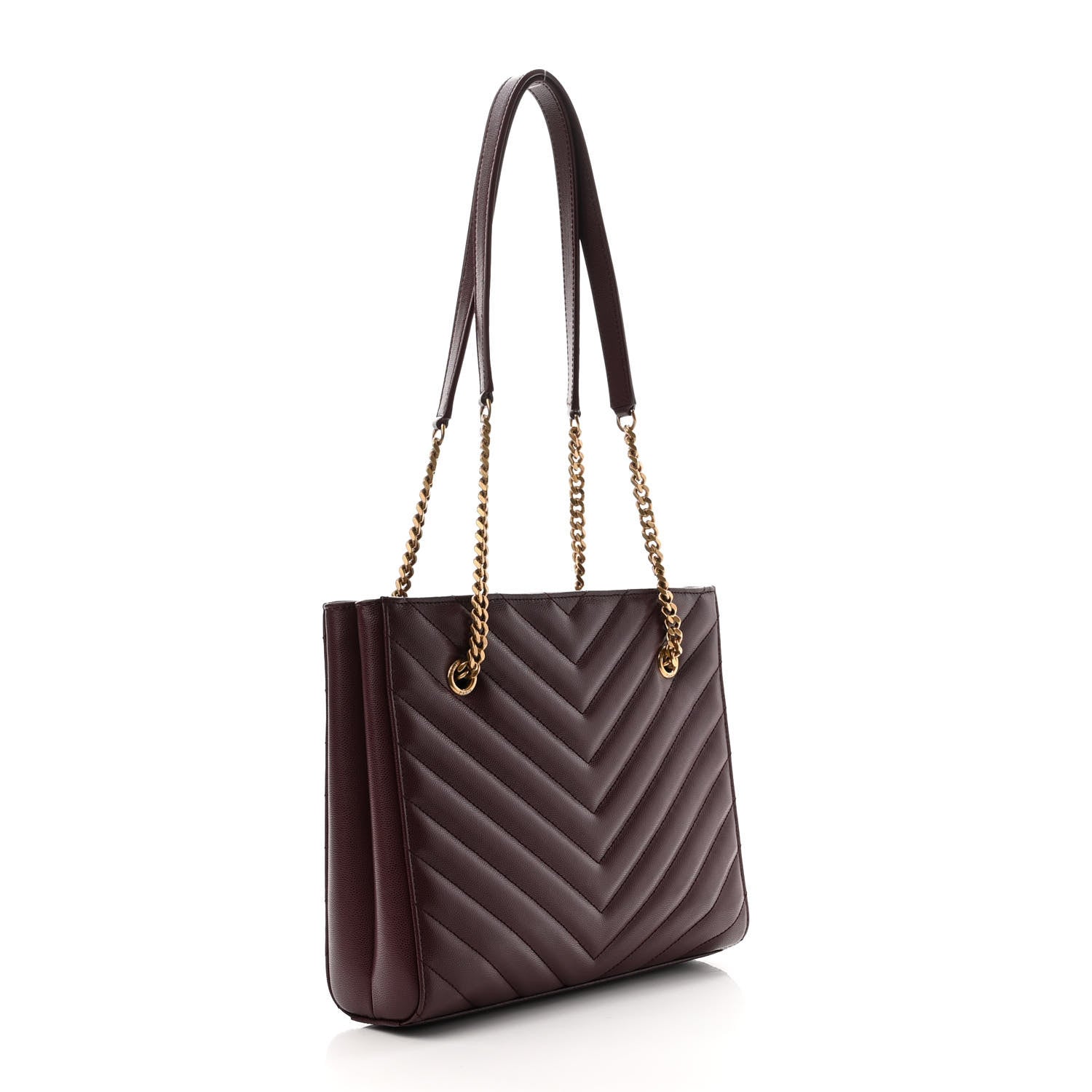Saint Laurent Grain de Poudre Matelasse Chevron Small Tribeca Shopping Bag Rouge Legion 3 of 11