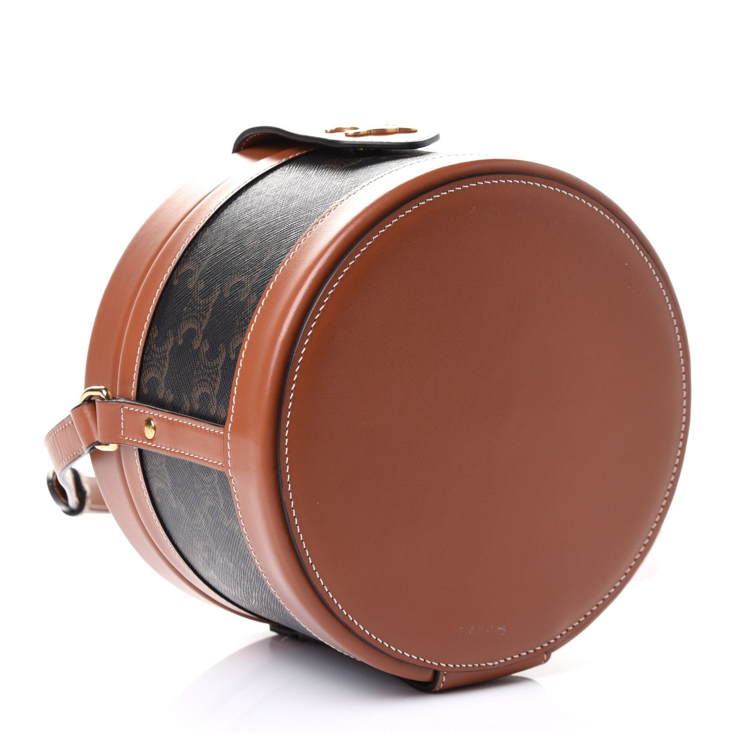 Calfskin Triomphe Canvas Medium Tambour Bag Tan