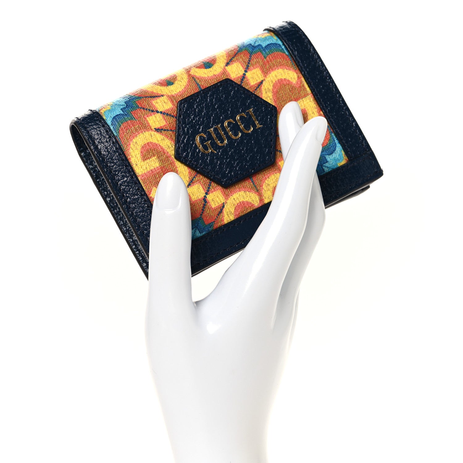 Gucci GG Supreme Kaleidoscope Calfskin Script Logo Gucci 100 Card Case Wallet Blue Orange Multicolor Blue Agata 2 of 8