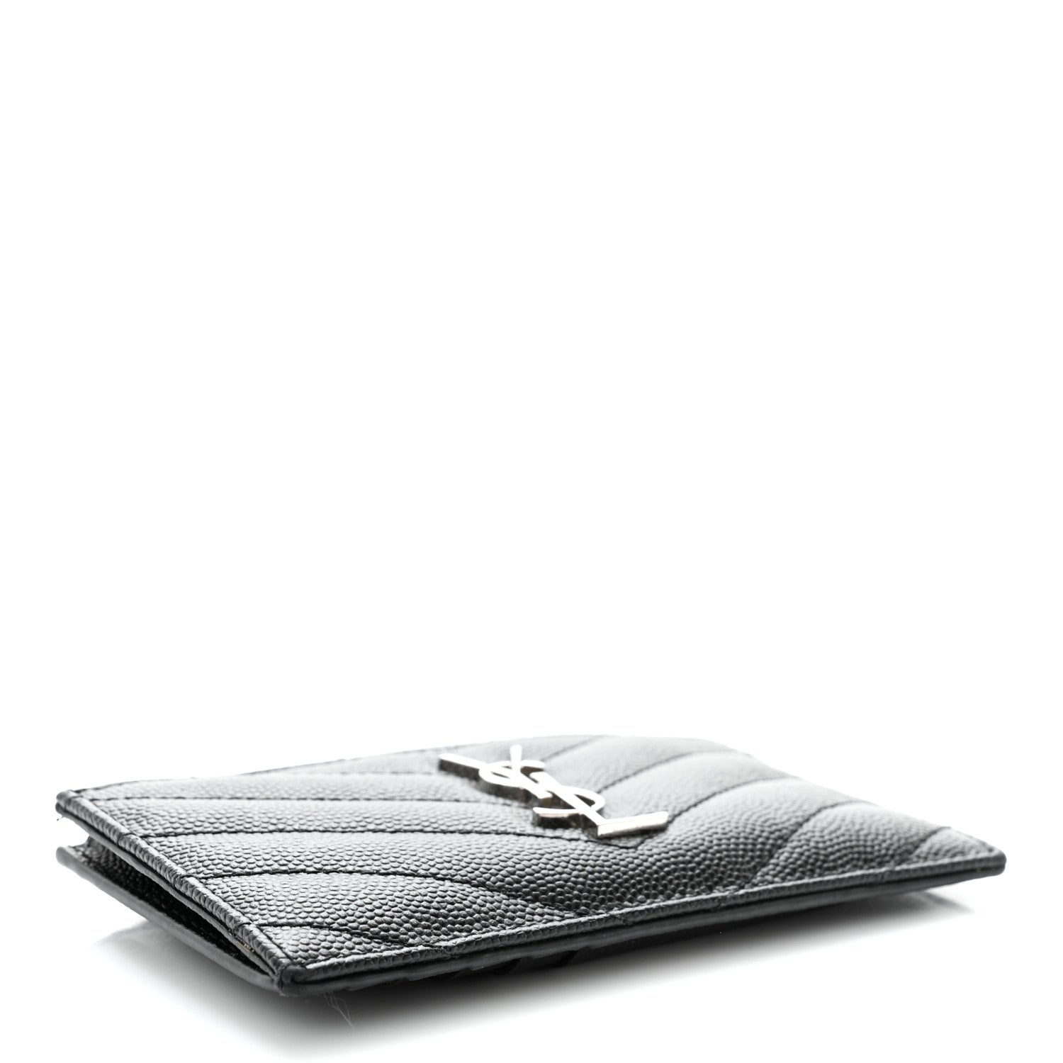 Saint Laurent Grain De Poudre Matelasse Chevron Monogram Fragments Zippered Card Case Black 3 of 7