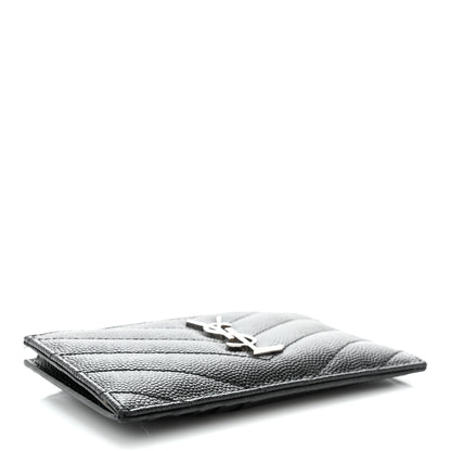 Saint Laurent Grain De Poudre Matelasse Chevron Monogram Fragments Zippered Card Case Black 3 of 7