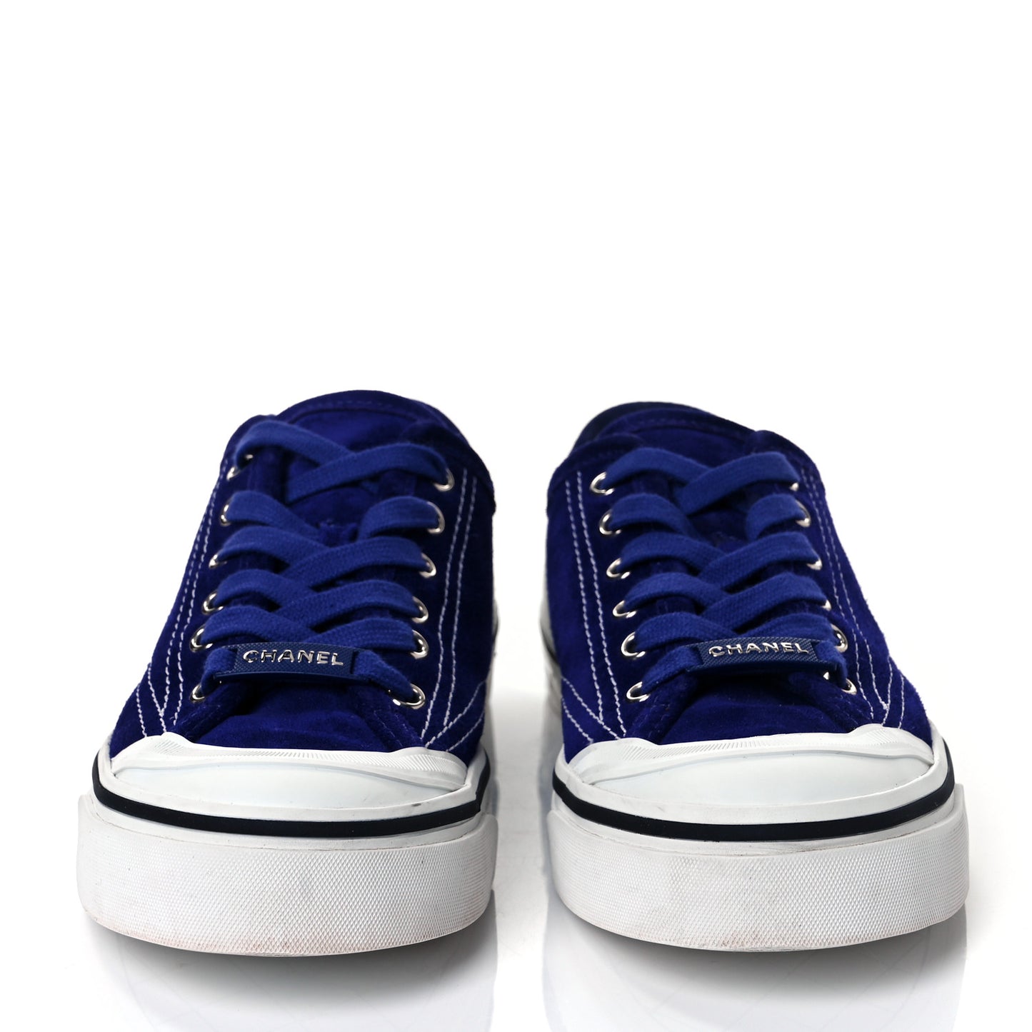 Suede Calfskin Lace Up Cap Toe Sneakers 37 Blue